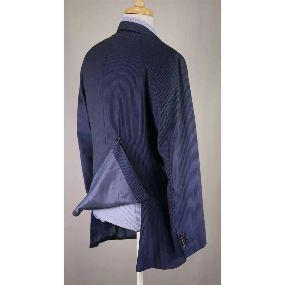 Suitsupply Livorno Royal Blue Thin Striped Super 110's Wool Blazer Jacket 42L - Picture 8 of 10